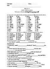 Đề khảo sát chất lượng Tiếng Anh Lớp 8
